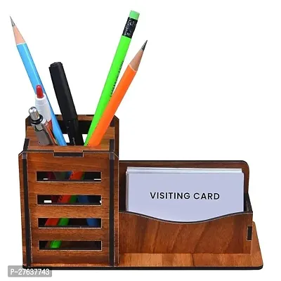 BIG BOSS ENTERPRISES Pen Stand With Business Visiting Card Holder  Multipurpose Wooden Desk Organizer Pen And Pencil Holder Stand For Office Desk And Study Table 2 In 1