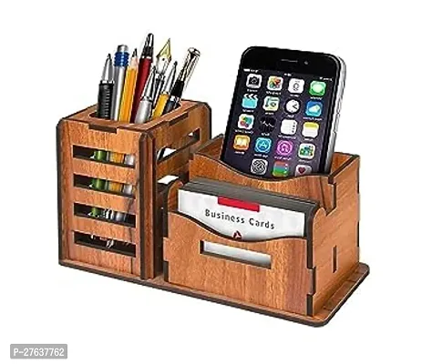 BIG BOSS ENTERPRISES 3 in 1 Pen Stand with Visiting Card  Mobile Holder Multipurpose Wooden Desk Organizer Pen and Pencil Stand for Office Table with Business Card Holder Box and Mobile Stand-thumb0