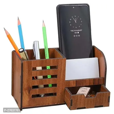 BIG BOSS ENTERPRISES Pen Stand With Drawer Business Visiting Card  Mobile Holder  Multipurpose Wooden Desk Organizer Pen And Pencil Holder Stand For Office Desk And Study Table