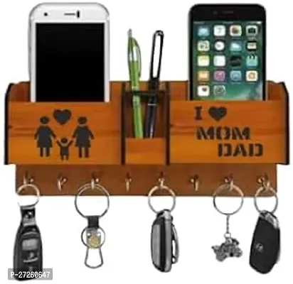 Stylish Brown Wooden Key Holder For Home Decor Items Stylish Key Hanger Wall Mounted-thumb0