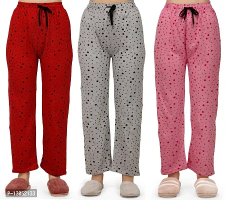 Women Printed Red Cotton Lounge Pants