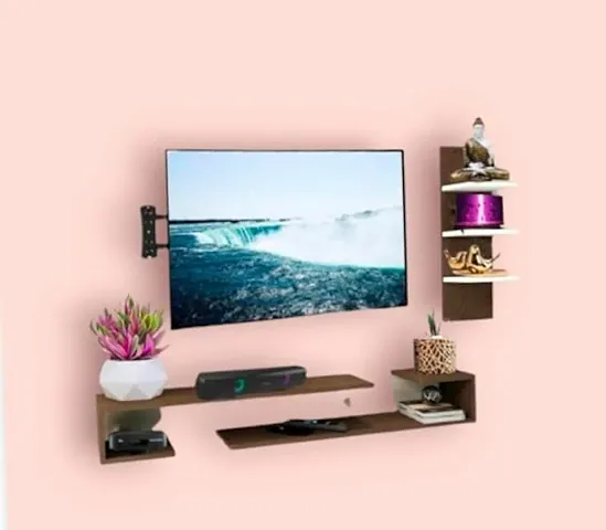 ZOZOCRAFTS  Wall Mount TV Entertainment Unit/with Set Top Box Stand with Wall Shelf Display Rack for Living Room Classic Walnut  WHITE (Ideal for up to 42) Screen