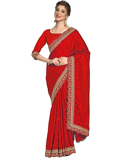 NK ENTERPRISE Women's Georgette Embroidery Border Work Saree With Blouse Piece