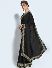 NK ENTERPRISE Women's Georgette Embroidery Border Work Saree With Blouse Piece (BLACK)-thumb1