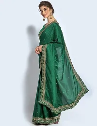 NK ENTERPRISE Women's Georgette Embroidery Border Work Saree With Blouse Piece (GREEN)-thumb1