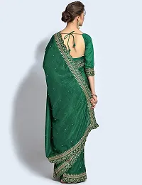 NK ENTERPRISE Women's Georgette Embroidery Border Work Saree With Blouse Piece (GREEN)-thumb2