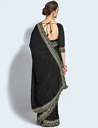 NK ENTERPRISE Women's Georgette Embroidery Border Work Saree With Blouse Piece (BLACK)-thumb2