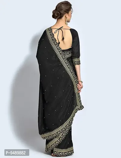 NK ENTERPRISE Women's Georgette Embroidery Border Work Saree With Blouse Piece (BLACK)-thumb3