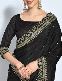 NK ENTERPRISE Women's Georgette Embroidery Border Work Saree With Blouse Piece (BLACK)-thumb3