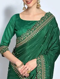 NK ENTERPRISE Women's Georgette Embroidery Border Work Saree With Blouse Piece (GREEN)-thumb3