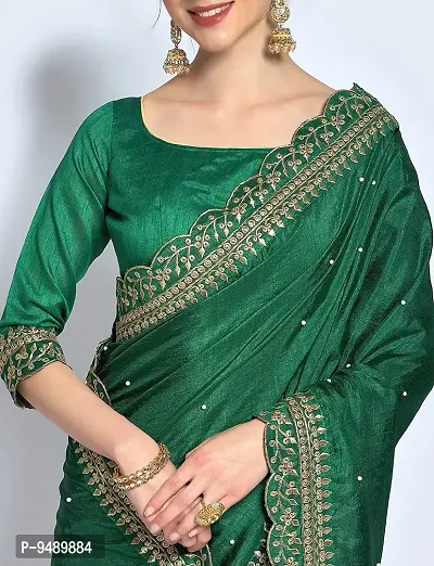 NK ENTERPRISE Women's Georgette Embroidery Border Work Saree With Blouse Piece (GREEN)-thumb4