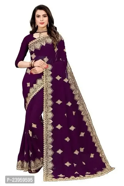 Beautiful Georgette Embroidered Saree With Blouse Piece-thumb0