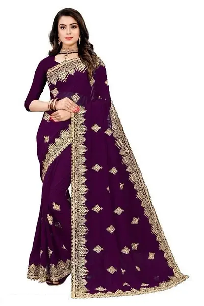 Beautiful Georgette Embroidered Saree With Blouse Piece