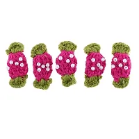 DYDU 5Pcs Handmade Crochet Flower Yarn Flower Appliques Sewing Crafts Rose Red (74009281DY)-thumb1