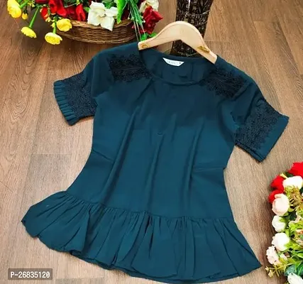 Elegant Blue Crepe Embroidered Top For Women