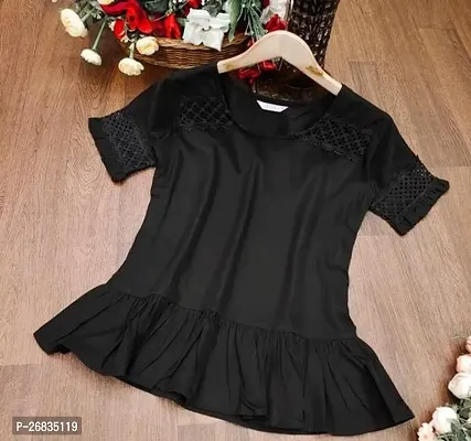Elegant Black Crepe Embroidered Top For Women-thumb0