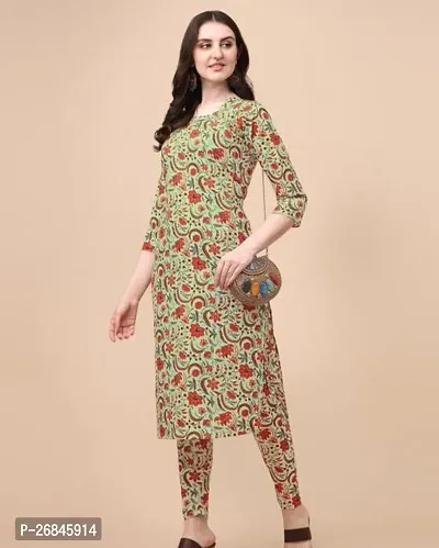 Elegant Green Printed Crepe Kurta with Pant Set For Women-thumb0