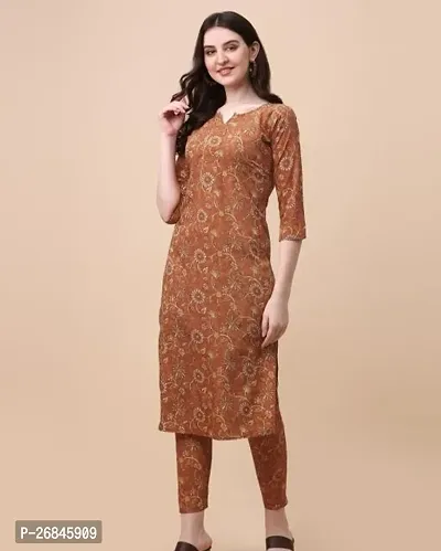 Elegant Copper Printed Crepe Kurta with Pant Set For Women