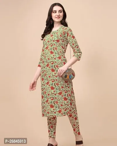 Elegant Green Printed Crepe Kurta with Pant Set For Women-thumb0