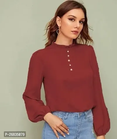 Elegant Maroon Crepe Solid Top For Women-thumb0