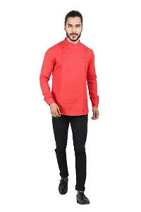 Ethnic Factory Irish Side Pintuck Short Kurta for Men Red-thumb1