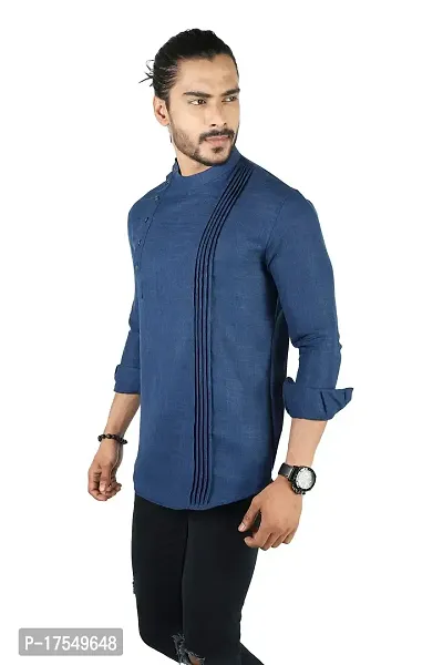 Ethnic Factory Irish Side Pintuck Short Kurta for Men Navy Blue-thumb2