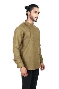 Ethnic Factory Irish Side Pintuck Short Kurta for Men Dark Olive-thumb1