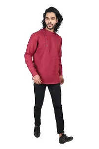 Ethnic Factory Irish Side Pintuck Short Kurta for Men Wine-thumb3