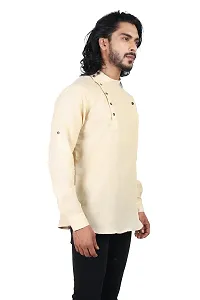 Ethnic Factory Irish Side Pintuck Short Kurta for Men Beige-thumb1