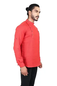 Ethnic Factory Irish Side Pintuck Short Kurta for Men Red-thumb2