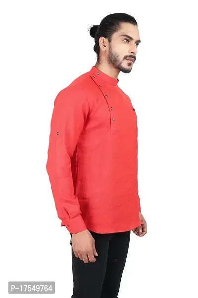 Ethnic Factory Irish Side Pintuck Short Kurta for Men Red-thumb3