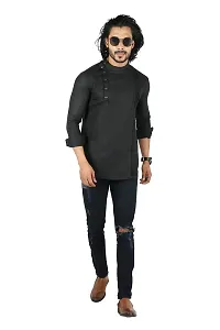 Ethnic Factory Irish Side Pintuck Short Kurta for Men Black-thumb2