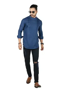 Ethnic Factory Irish Side Pintuck Short Kurta for Men Navy Blue-thumb4