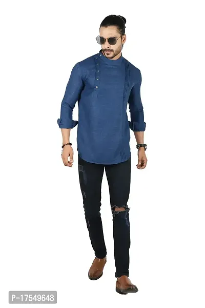 Ethnic Factory Irish Side Pintuck Short Kurta for Men Navy Blue-thumb5