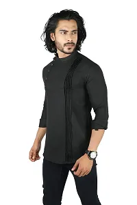 Ethnic Factory Irish Side Pintuck Short Kurta for Men Black-thumb3