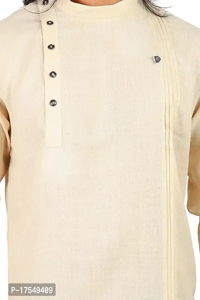 Ethnic Factory Irish Side Pintuck Short Kurta for Men Beige-thumb3