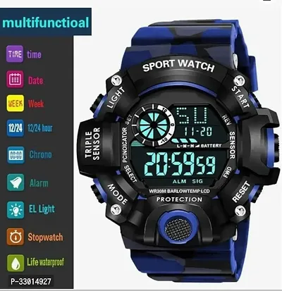 Classic Digital Sports Watch Silicone Strap Multi Function Waterproof