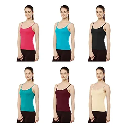 Womens Camisole Slip Cotton Multicolor Pack Of 5 &amp; 6 Adjustable Slip With Elastic