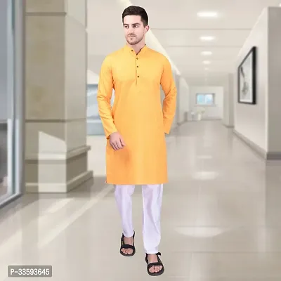 Reliable Cotton Solid Knee Length Kurta For Men-thumb0