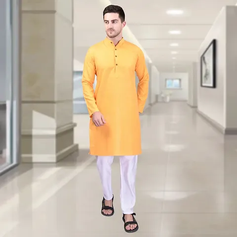 PRINTCULTR Men's Traditional Kurta Pyjama Set | Regular Long Sleeve Solid Kurta | Elastic Waistband Pyjama | (CKP2)