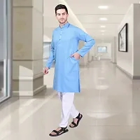 Reliable Cotton Solid Knee Length Kurta For Men-thumb1