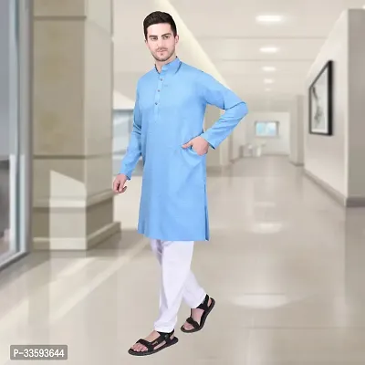 Reliable Cotton Solid Knee Length Kurta For Men-thumb2