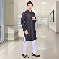 Reliable Cotton Solid Knee Length Kurta For Men-thumb2