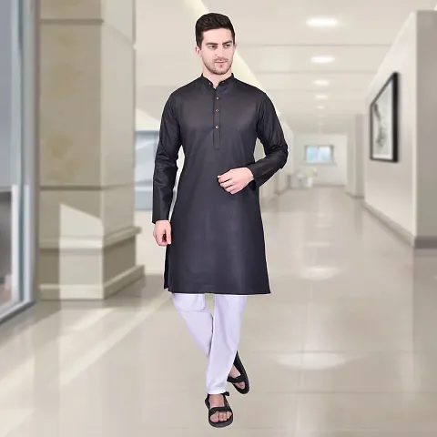 PRINTCULTR Men's Silk Traditional Kurta Pyjama Set | Regular Long Sleeve Solid Kurta | Elastic Waistband Pyjama | (PCDSK7)