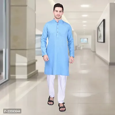 Reliable Cotton Solid Knee Length Kurta For Men-thumb0