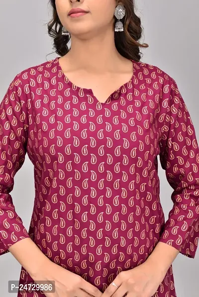 Elegant Maroon Rayon Printed Short Kurta For Women-thumb2