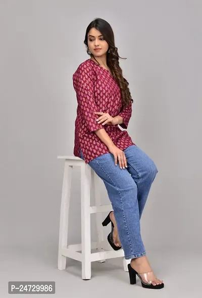 Elegant Maroon Rayon Printed Short Kurta For Women-thumb0