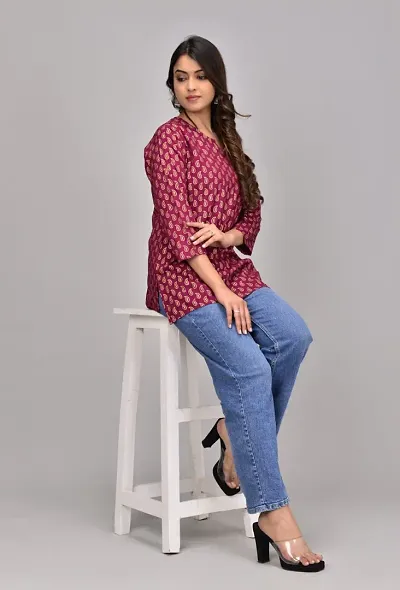 Elegant Maroon Rayon Printed Short Kurta For Women