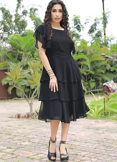 Women Georgette Solid Fit And Flare Dress