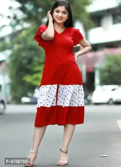 Stylish V-neck Rayon Dress For Women-thumb0